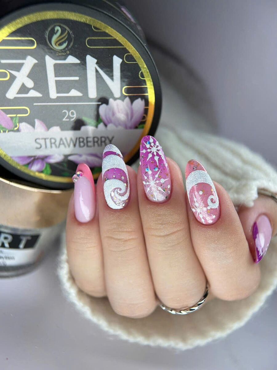 Pink and white swirl nail art